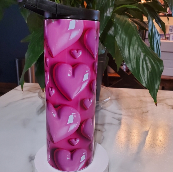 Pink Hearts Puffy 3D Bubble 20oz Tumbler with duo lids 🎉sale - Picture 6 of 9